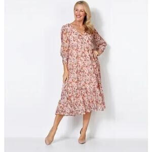 Parker & Rowe Pink Floral Midi Dress Sz S